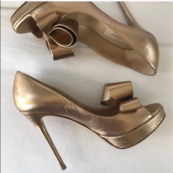 Valentino gold bow peep toe platform heel - Picture 5 of 8